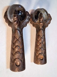 Pair Metal Handle Pulls with Clear Glass Ball Finials, Salvage Hardware
