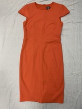 Vince Camuto Women’s Sheath Dress Orange Cap Sleeve Round Neck Zip Back Sz 6