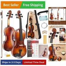Violin 4/4 Full Set, High Density Ebony Violins, Glossy Acoustic Fiddle for A...