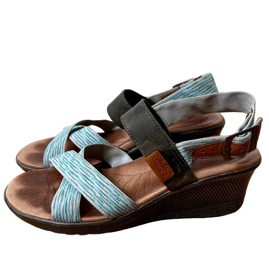 Sandali Keen donna 7 Vapor Skyline comodi zeppa scarpe da passeggio pelle blu