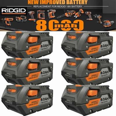 #ad 2 6PACK For Ridgid 18V R840085 8.0Ah Lithium ion Battery Rigid 18Volt R840087 $295.00