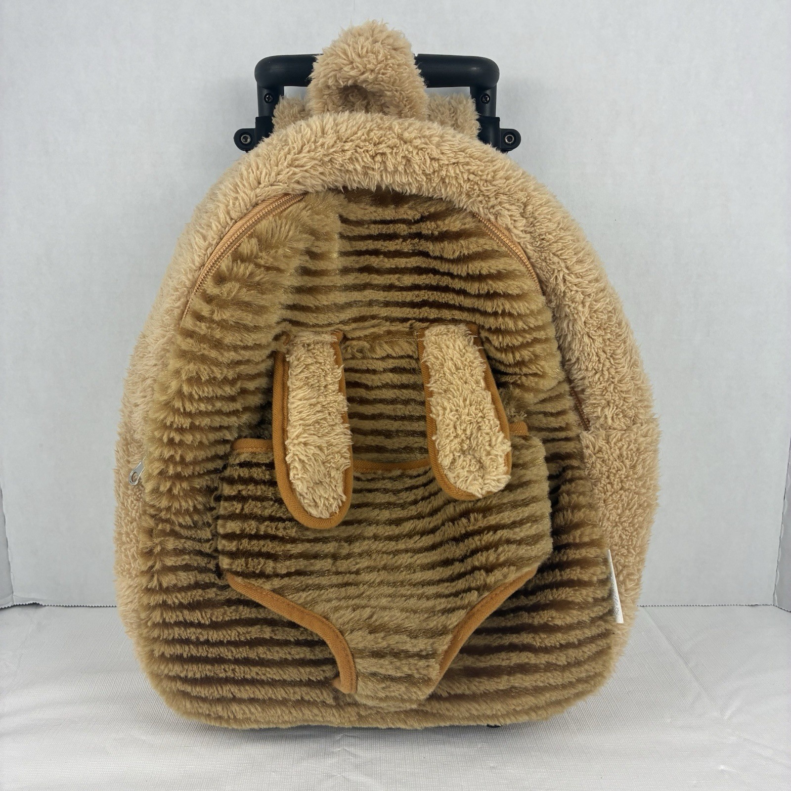 Popatu Plush Bear Rolling Backpack with Detachable Trolley – Tan Brown Furry Bag