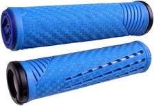 ODI CF Lock-On Bicycle Grips  Carbon Fiber Reinforced End Caps, Blue/White