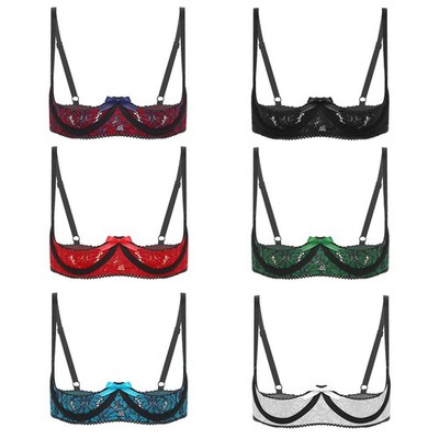 DE Damen Spitze Offene Brust Hebe BH Bra Bralette Transparent Dessous Büstenhebe