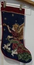 Vtg Imperial Elegance Angel Christmas Stocking Angle Playing Trumpet Needlepoint