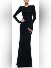 NEW Alice + Olivia Katherina Black Long Sleeve Ruched Maxi Dress sz 0