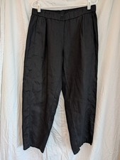 Eileen Fisher Organic Linen Black Pull On Pants Office Womens Size Medium