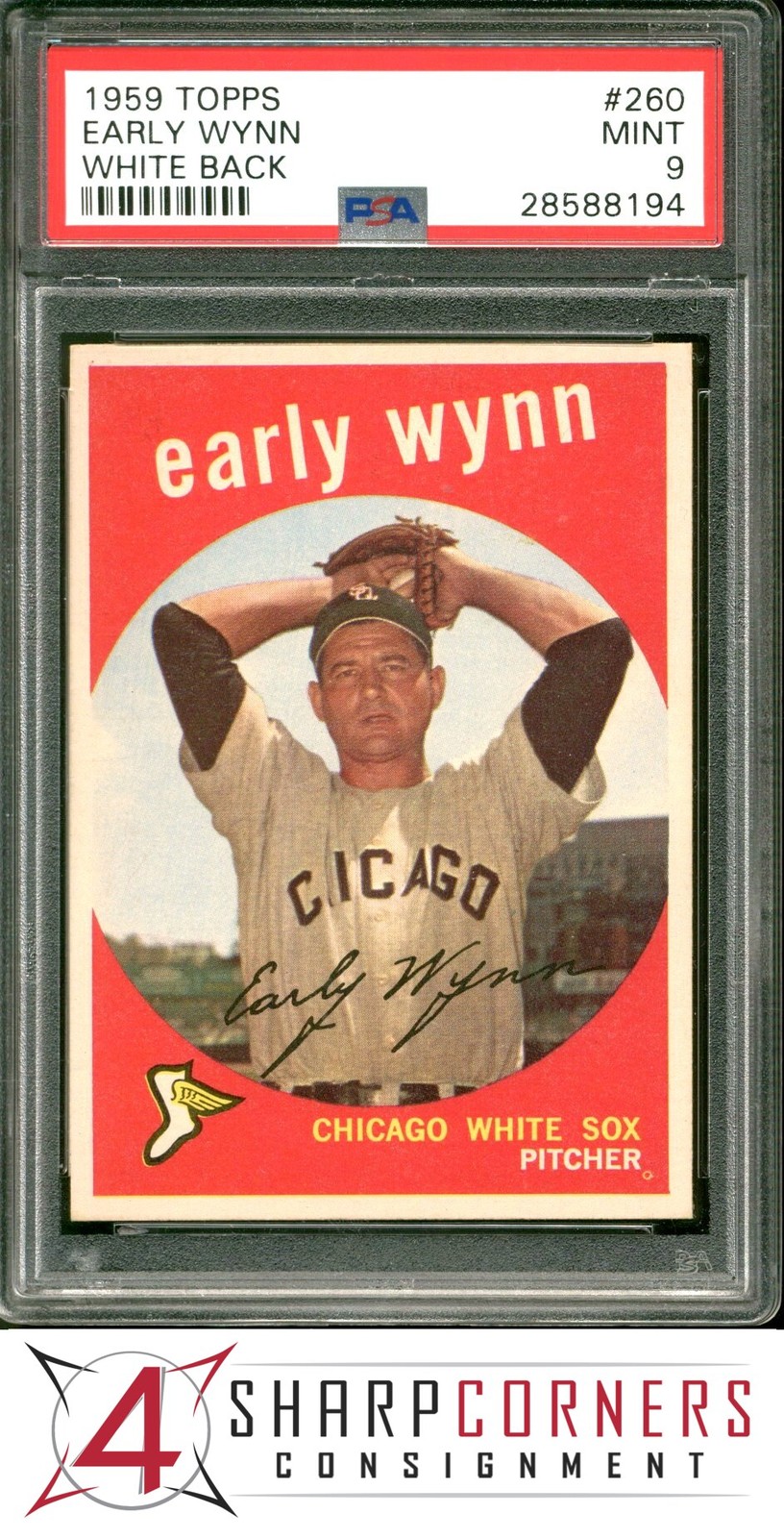 1959 TOPPS #260 EARLY WYNN WHITE SOX HOF WHITE BACK POP 6 PSA 9