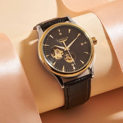 LONGLUX 8020P Mechanische Uhr Herren Lederband Automatik Selbstaufzug