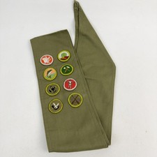 Vintage Boy Scouts Of America Sash w/8 Merit Badges BSA Patches 1980s