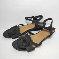 Clarks Artisan Black Flower Sandals 7 41 Leather Suede Straps Discolouration