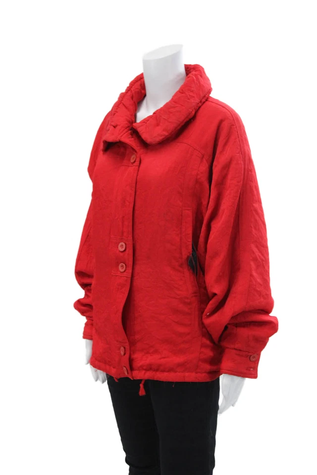 Chaqueta acolchada Ungaro para mujer manga larga cuello cremallera cinturón rojo cereza talla 10 Foto 2 de 4