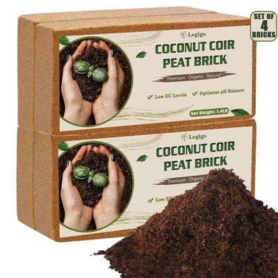 4 Pack Premium Coco Coir Brick for Plants- 100% Organic Compressed Coconut Coir