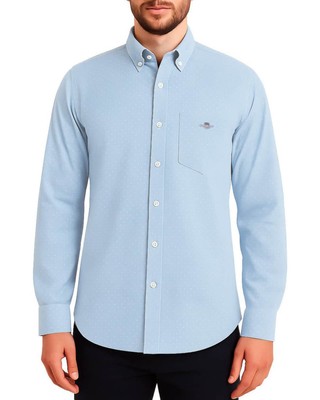 GANT Herren Hemd Regular Micro Print Fresh Blue