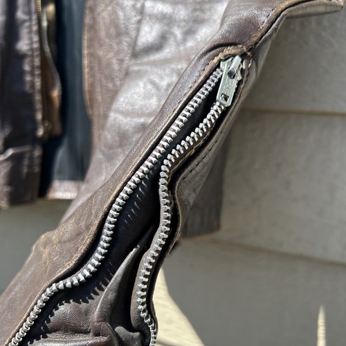 VTG Thrashed 60s Brooks Moto Cafe Racer Leather Distressed Biker Talon Jacket L - Picture 24 of 24