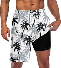 Men Swim Trunks with Compression Liner 9 Inch Long Board Shorts