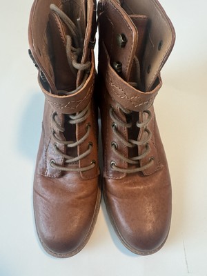 Zodiac Gemma Women's leather Ankle Boot Cognac Lace-Up/Zip Block Heel, Size 9.5