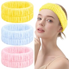 Teenitor Spa Headband, Fluffy Facial 3 Pieces Makeup Blue/Pink/Yellow