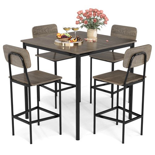 5-Piece Industrial Dining Table Set w/ Counter Height Table & 4 Bar Stools