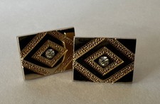 Swank Signed Gold Tone Cuff Links Vintage with Stone Centerpiece