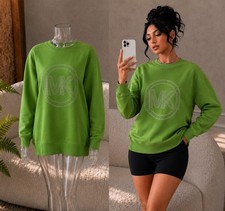 Michael Kors Jungle Green Rhinestone Logo Oversized Sweatshirt Women  s M NWT
