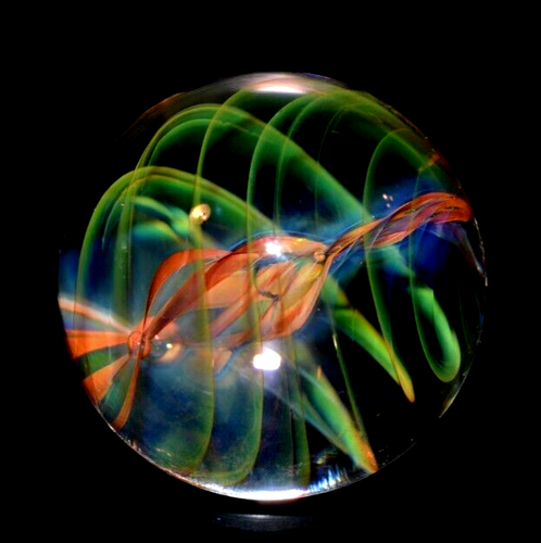 RYAN WHITMORE GLASS MARBLE/1.358"-ORANGE BRAID IN LOOSE TORNADO-WORLDWIDE FAST - Picture 2 of 11