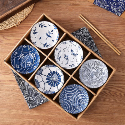 6x 4,5 Zoll blau & weiß kleine Geschenkbox Reis Nudel Suppe Wüste Keramik Schüssel Set