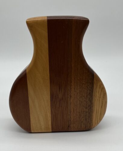 Hand Craft Teak Wood Vase Mid Century Modern Hand Made Art