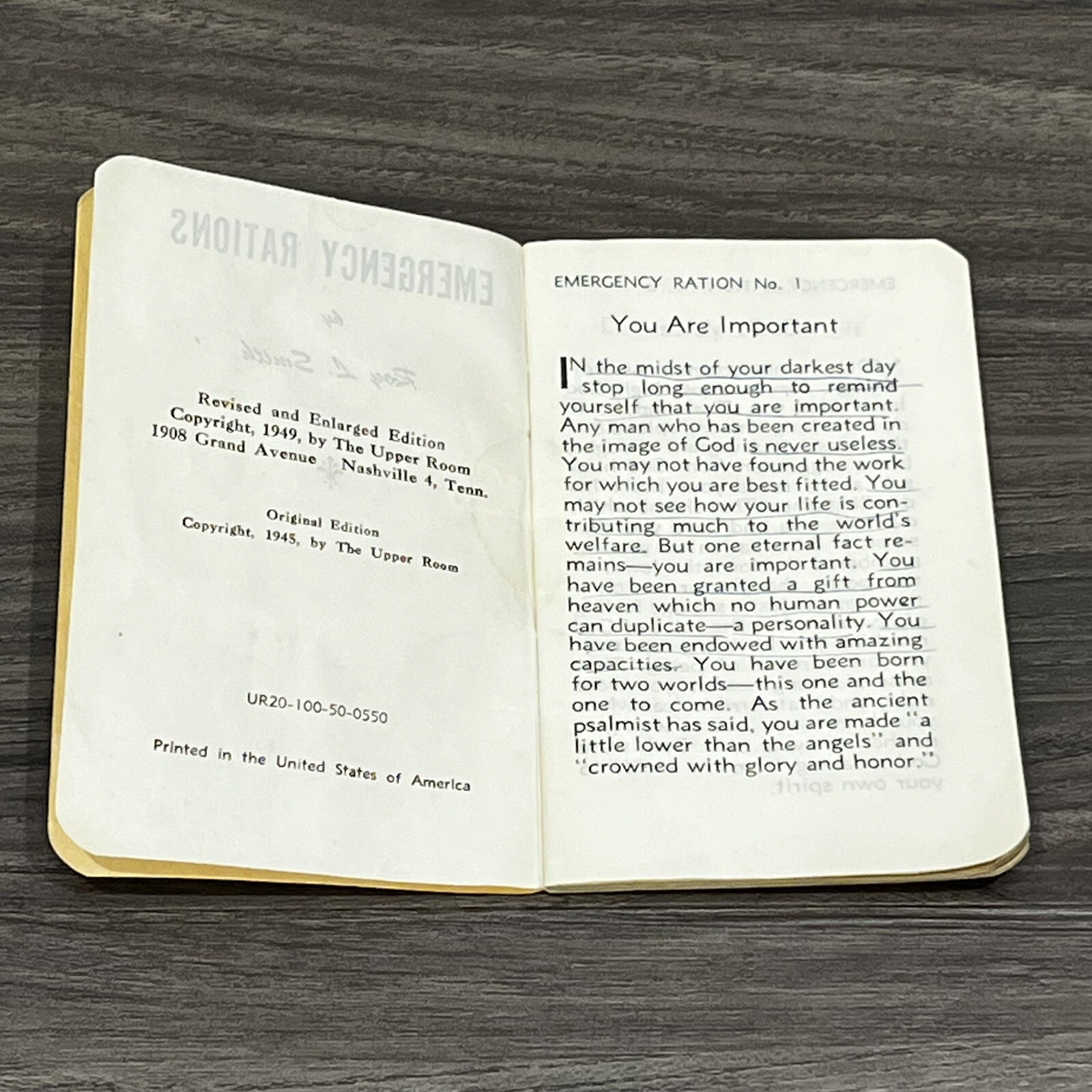 Emergency Rations Book Vintage 1949 Pocket Emergency Rations Religious Booklet Roy L Smith ...