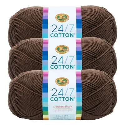 (3 Pack) Lion Brand Yarn 761-126AA 24/7 Cotton® Yarn, Café Au Lait