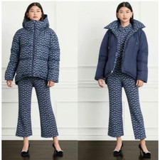 Hill Housethe Reversible Edie Puffer Jacket Coat Floral Blue Medium Nwt