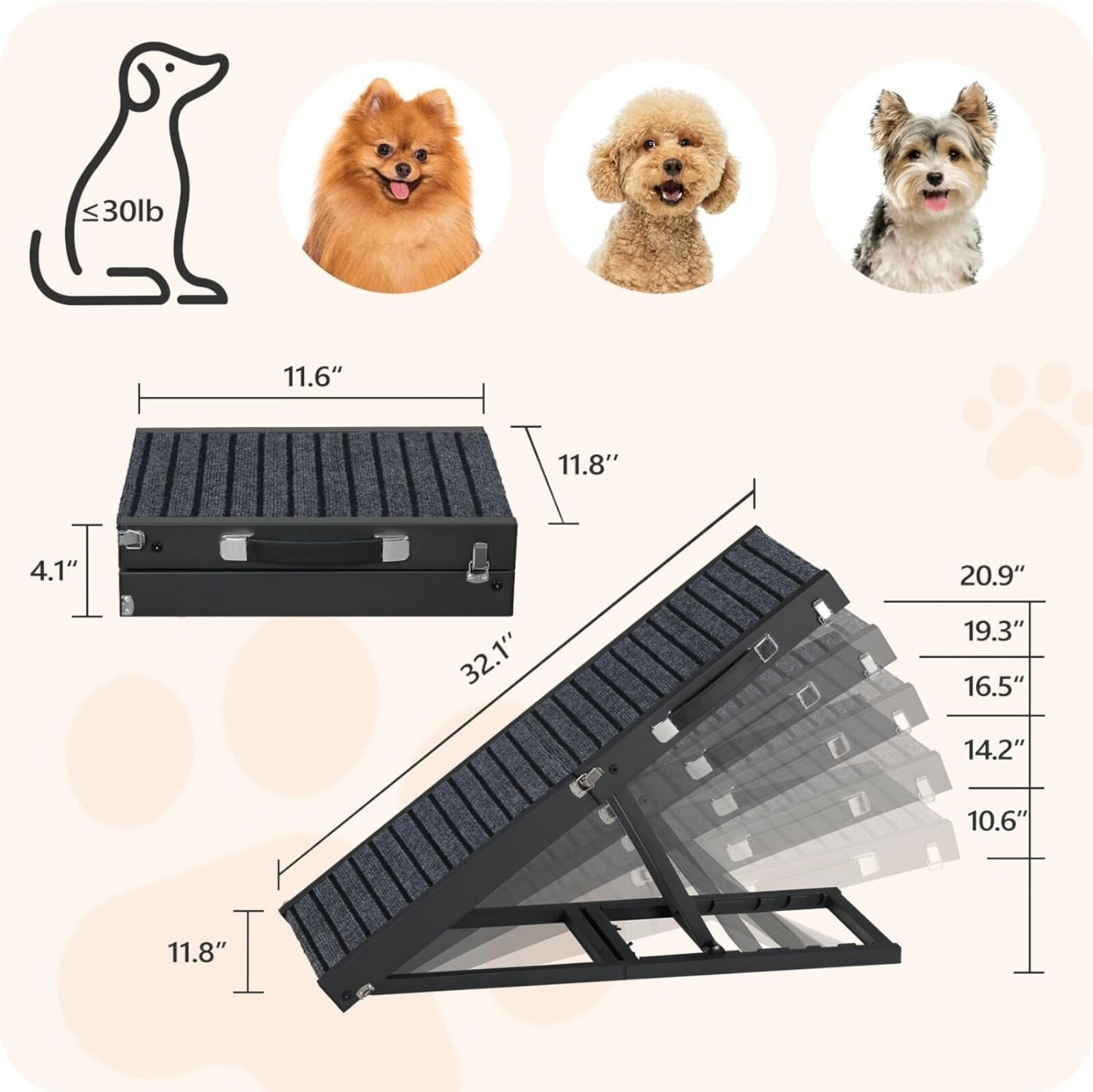 Portable Dog Ramp for Bed – Folding Pet Ramp for Small Dogs, Non-Slip Carpet.