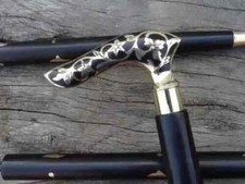 Antique Brass Victorian Handle Wooden Vintage Style Walking Stick Cane Designer