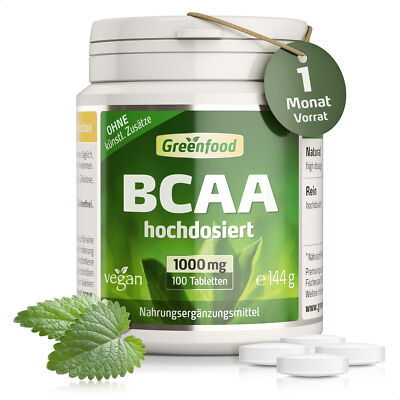 BCAA, 1000 mg, hochdosiert, 100 Tabletten   vegan