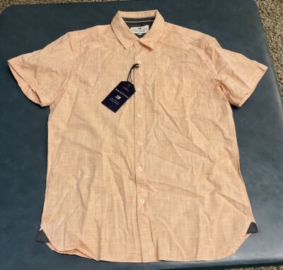 Thread & Cloth Men s M Orange Tailored Button-Up Short Sleeve Casual Shirt NWT