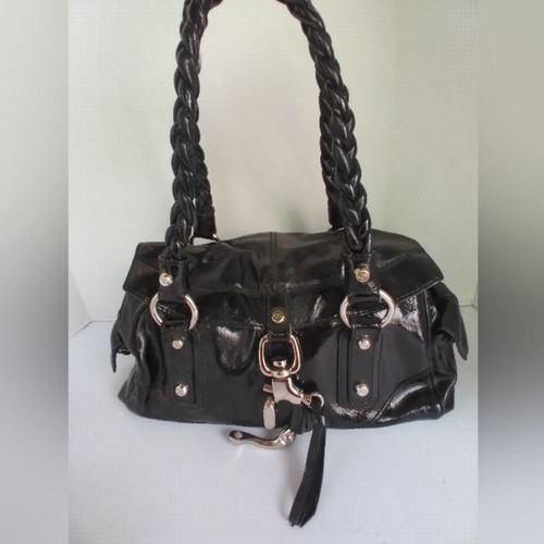 Black Leather Satchel Braided Handle Shoulder Bag Designer Style Purse - Picture 3 of 4