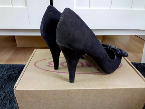 SCHUH BLACK Court Faux Suede Bow Diamante EVENING Stiletto Party Evening UK 3 - Picture 3 of 8