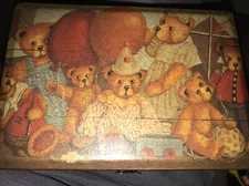 Teddy Bears - Wood - Jewelry - Trinket Box - Decoupage - 7”x5”x3”