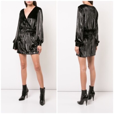 knee length dresses for ladies Metallic Velvet Stripe V Neck Draped Gown main image 0