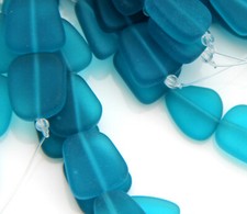Small Free Form Flat Beads, Teal w/Frosted Matte Finish, 6 Beads