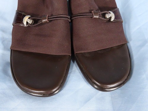 MUNRO Dark Brown Jill MIDI HEEL SANDALS Shoes CROC LEATHER & STRETCH FABRIC 8 SS - Picture 5 of 8