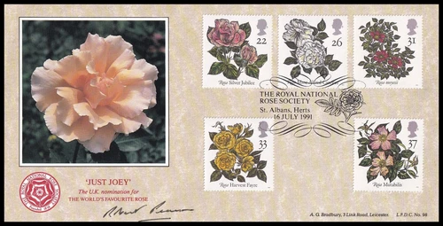 Rose Society President ROBERT PEARSON Signed 1991 GB Roses Bradbury LFDC98 FDC