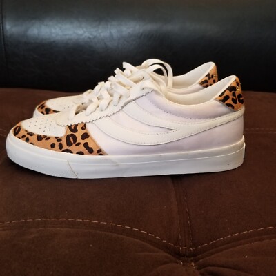 Superga Women's  Lace Up Sneakers Tennis Leopard Trim Tennis Shoes Size 7.5