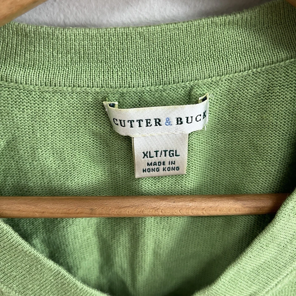 Vtg Cutter & Buck V-Neck Cable Knit Green Cotton Sweater Vest Men’s XL - Image 2 of 4