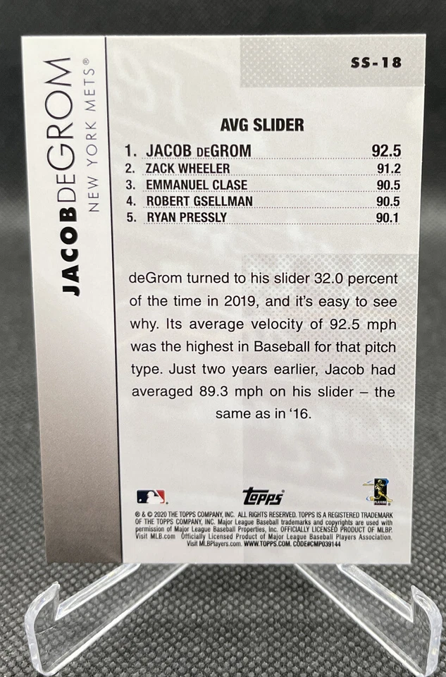 2020 Topps Significant Statistics #SS-18 JACOB DEGROM  Mets  - Image 2 of 2