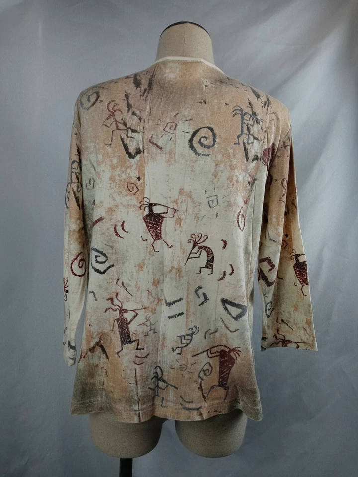 Camisa para mujer Kokopelli Design Cactus Bay grande cuello en V manga 3/4 - suroeste Foto 3 de 4