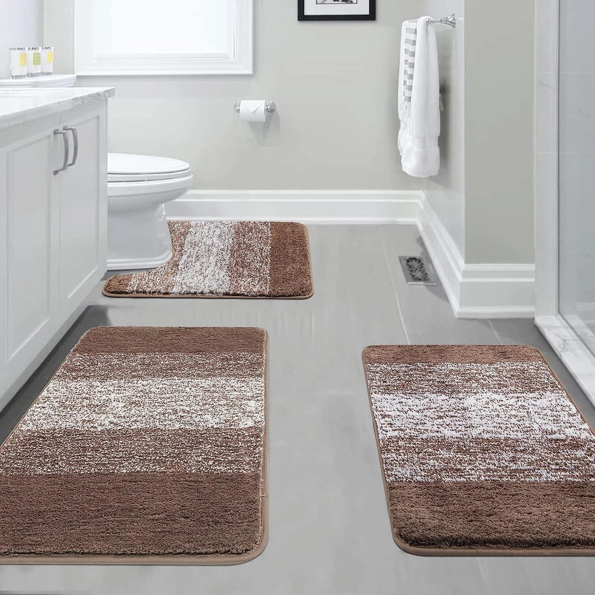 Bathroom Rug Set 3pcs Microfiber Absorbent Bath Mat Shaggy Bath Rug  Bathroom Mat