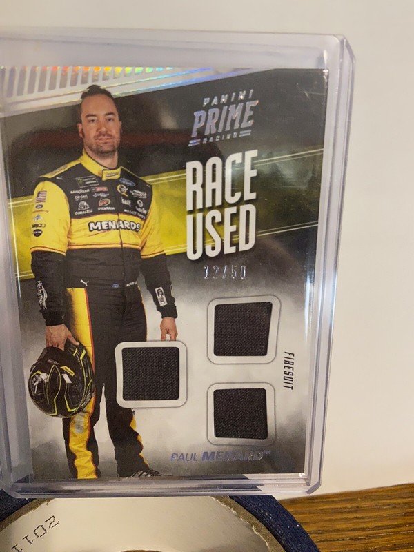 Paul Menard Prime Triple Race Used Fire Suit Card 12/50
