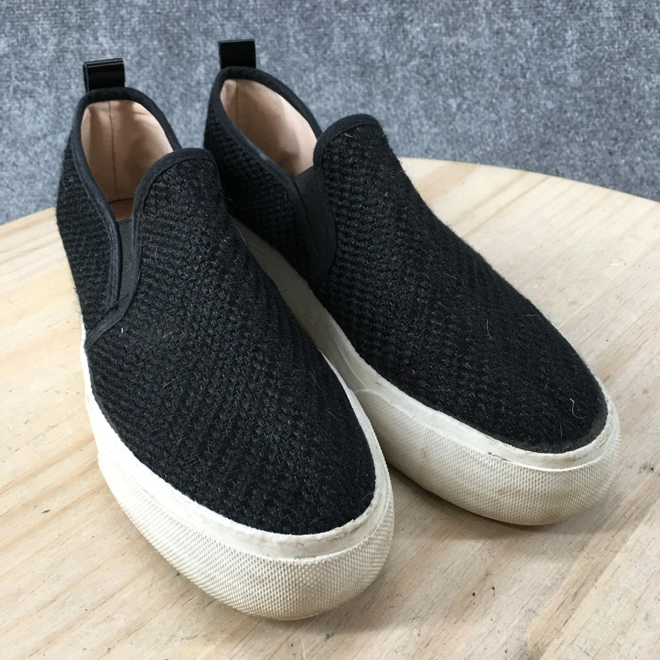 Zapatos restringidos para mujer 9,5 plataforma sin cordones negros imitación cuero punta almendra baja Foto 3 de 4