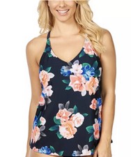 Island Escape Swim Top Size 6 Black Floral
